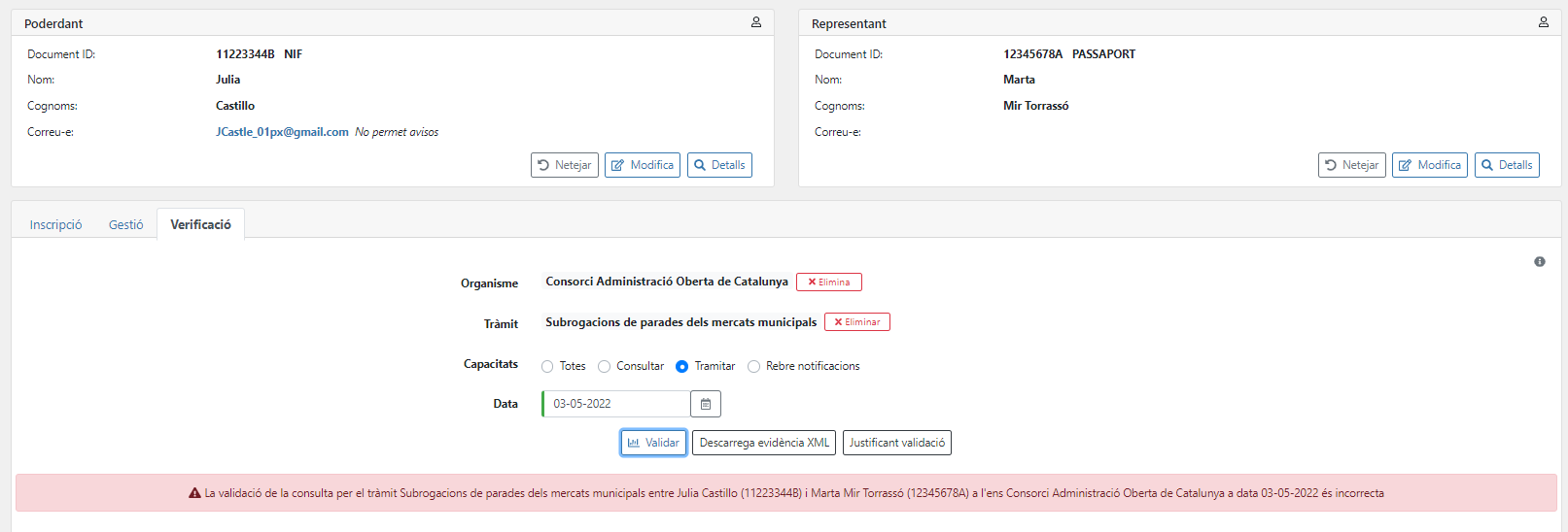 Message when there is no registered representation